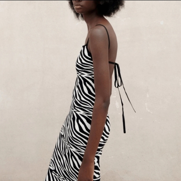 Zara Jacquard Animal Print‎ Zebra Midi Open Back Stretch Knit Dress Size Small - Picture 5 of 13